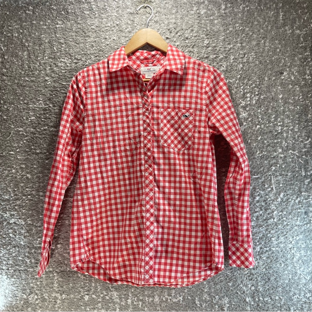 Vineyard Vines Gingham Check Plaid Seabreeze Button Shirt Red‎ White Sz 0 Preppy